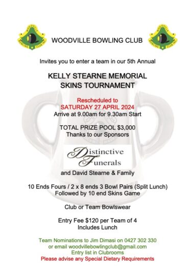 2024 Kelly Stearne Memorial Skins Tournament @ Woodville Bowling Club